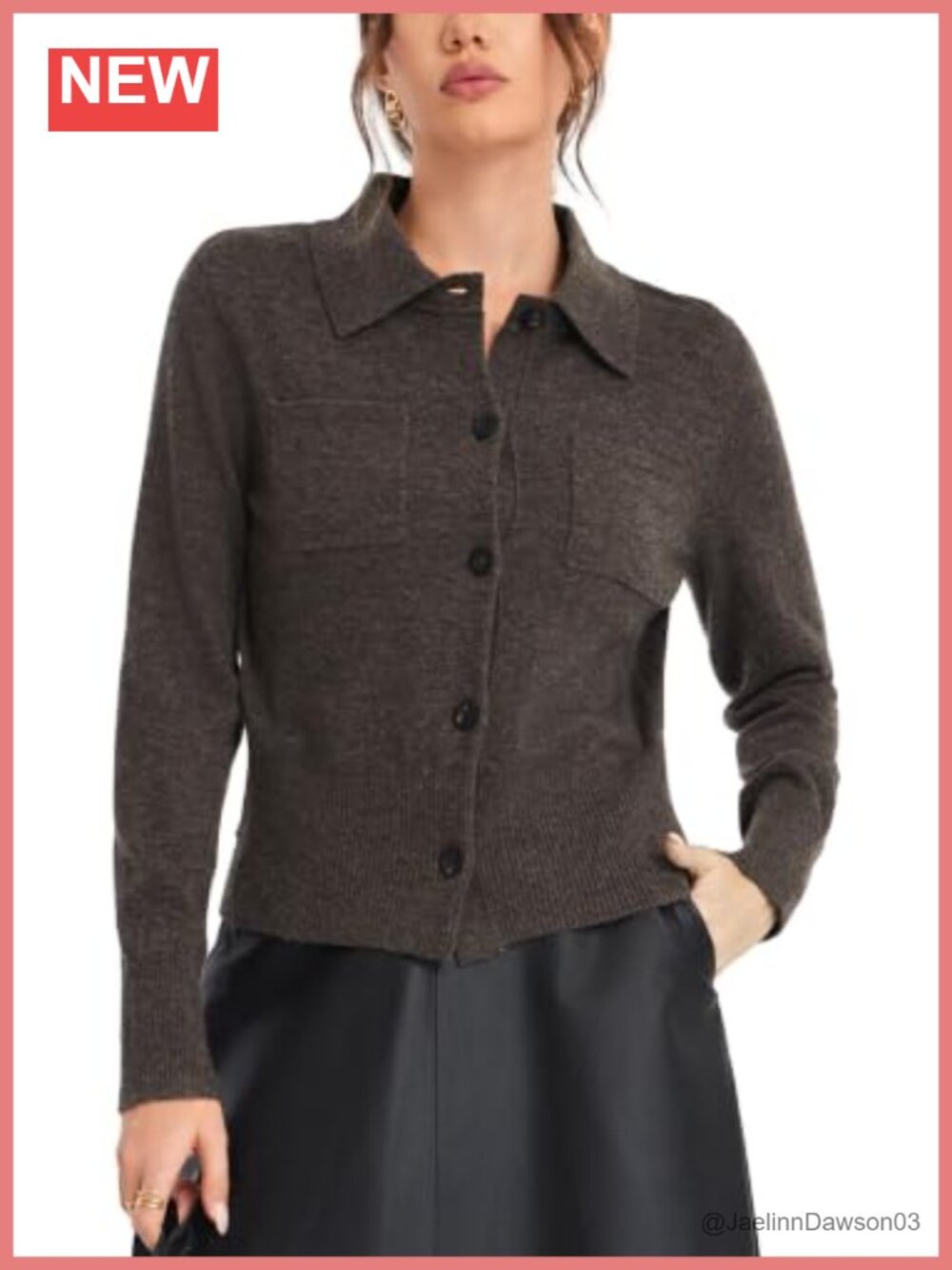 Merino Wool Cashmere Collared Cardigan Cropped Sweater with Pockets